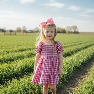 Pink Gingham Dress with Bow